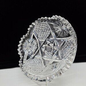 Antique American Brilliant Cut Crystal Bowl Intricate Starburst & Lattice Design